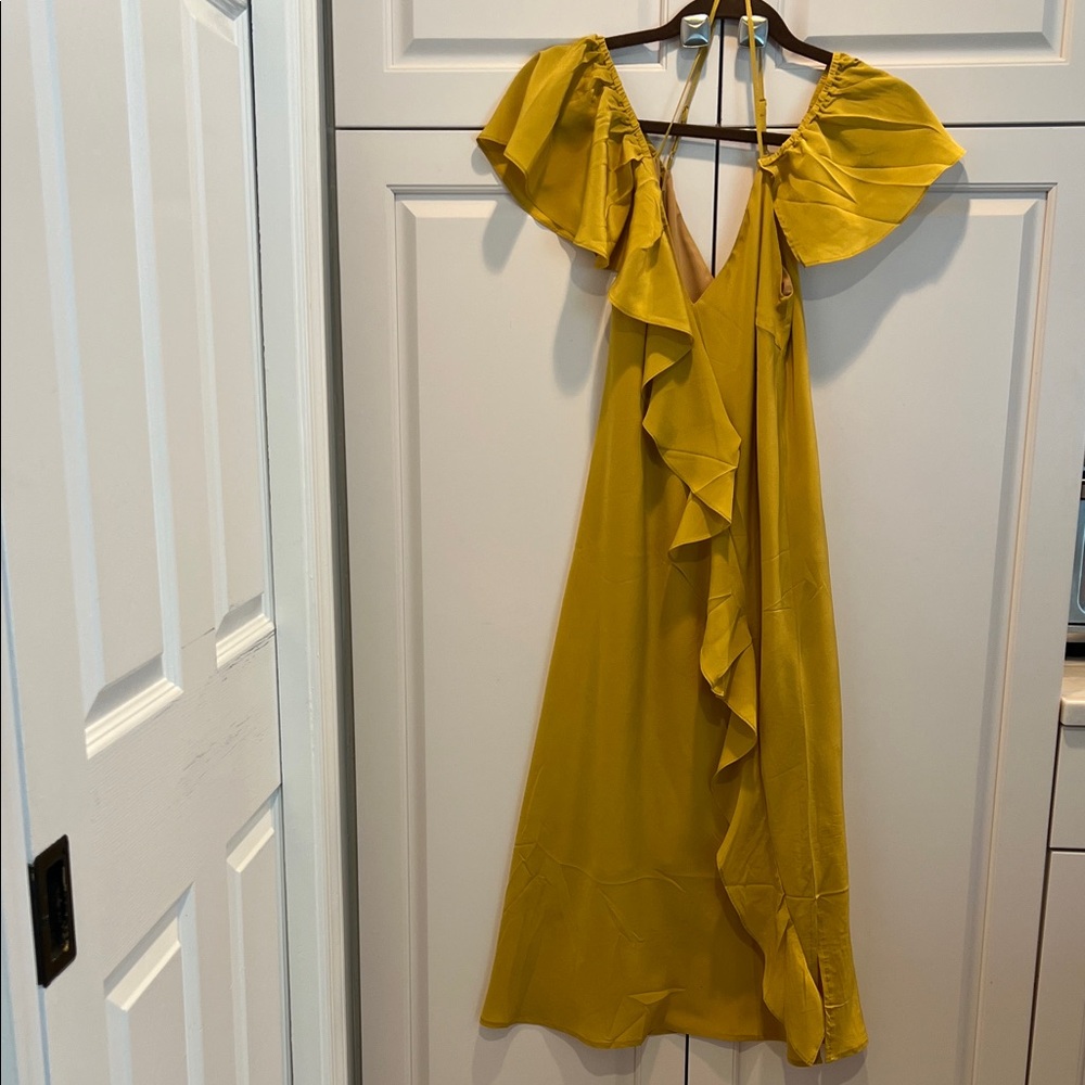 Elegant Mustard Ruffle Dress small